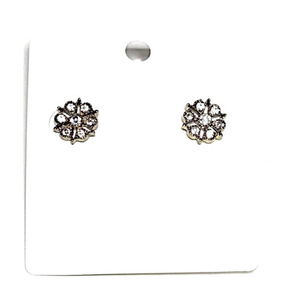 Clear rhinestone flower shaped earrings - stamped SAQ - Picture 1 of 8